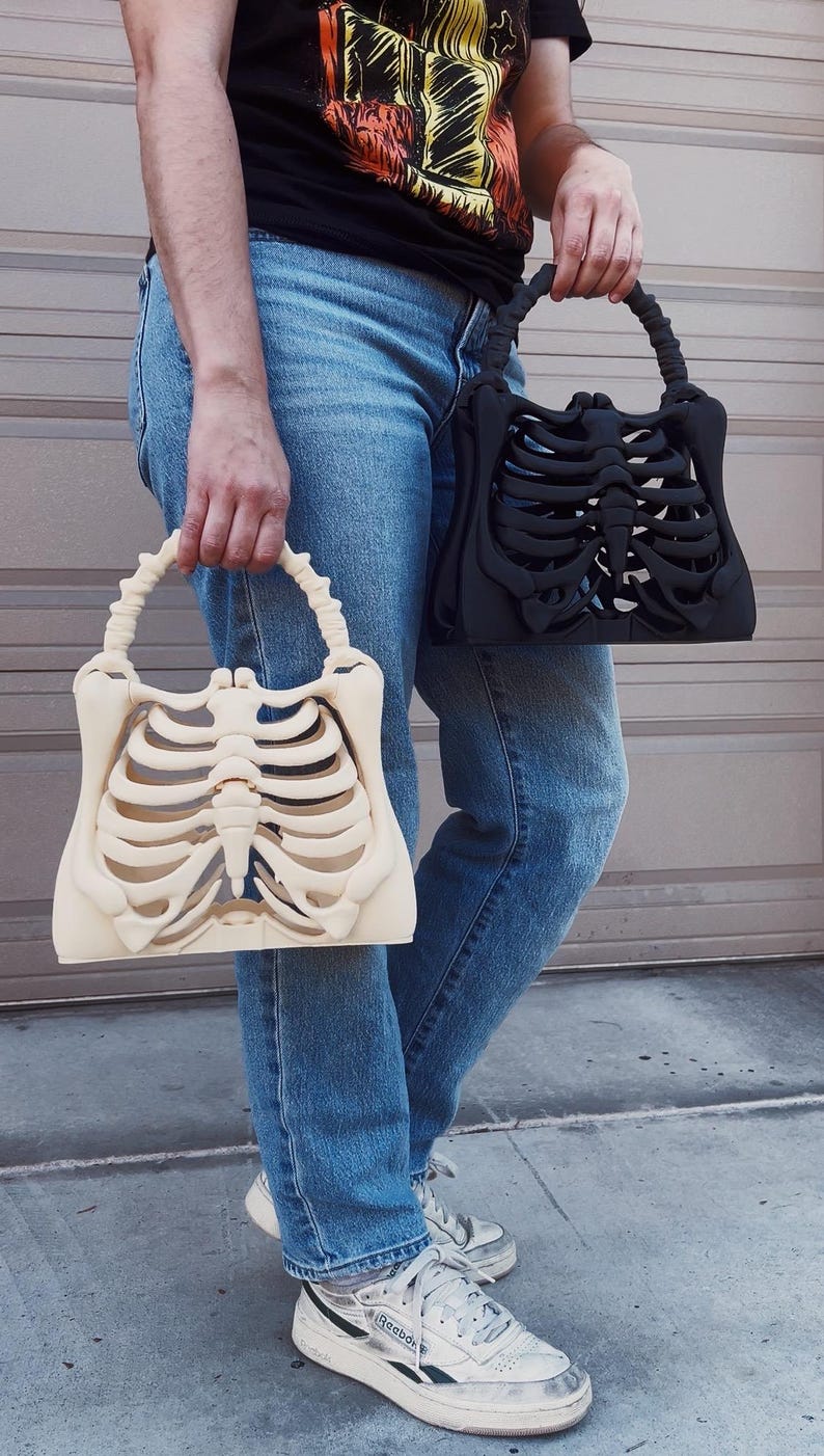 3D printed Skeleton Bone Bag - Gothic - Halloween bone purse spooky ribcage bag