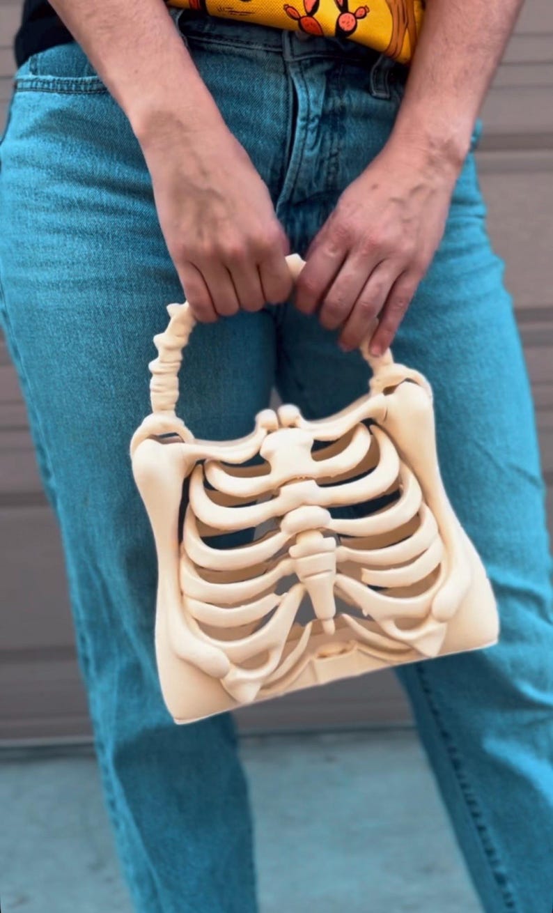 3D printed Skeleton Bone Bag - Gothic - Halloween bone purse spooky ribcage bag