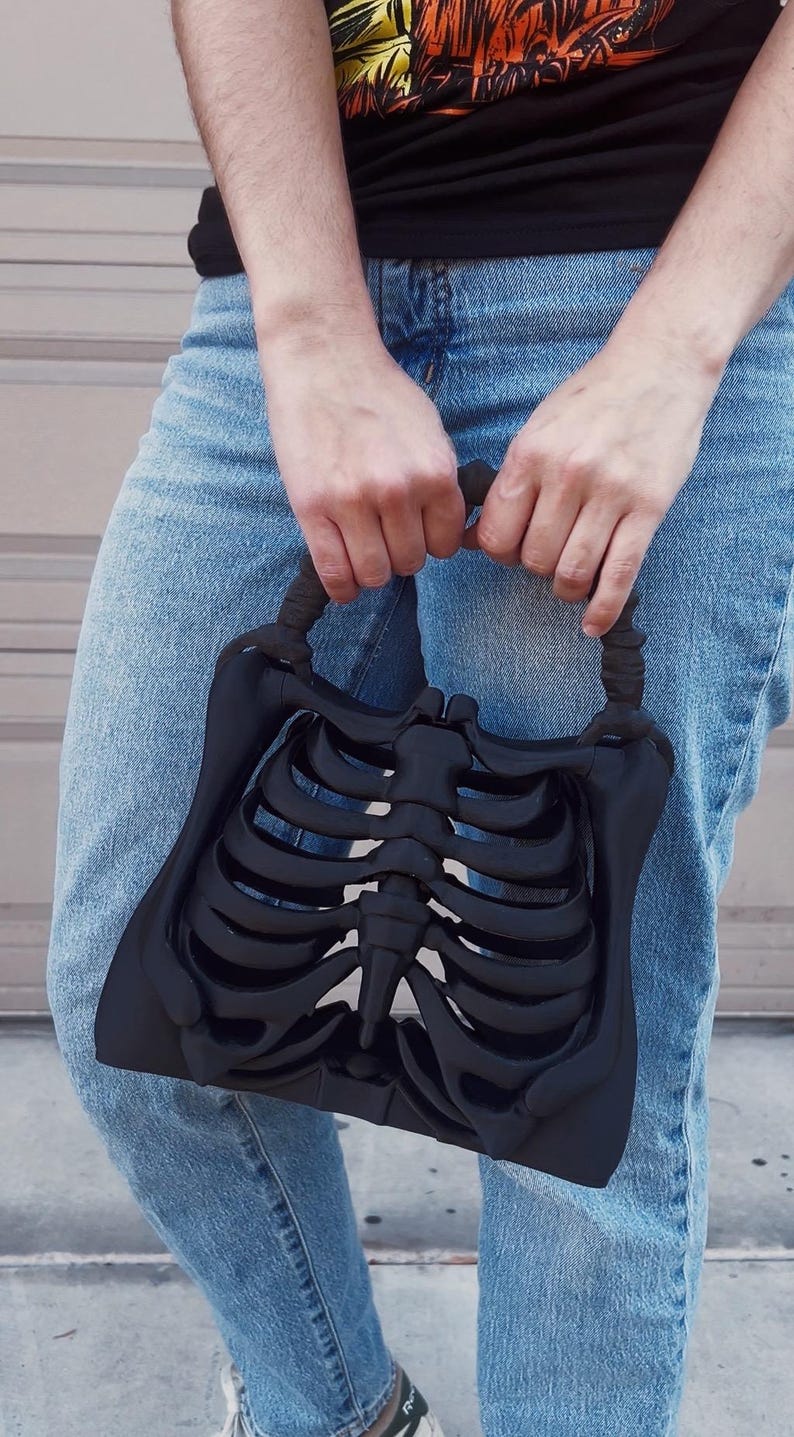 3D printed Skeleton Bone Bag - Gothic - Halloween bone purse spooky ribcage bag
