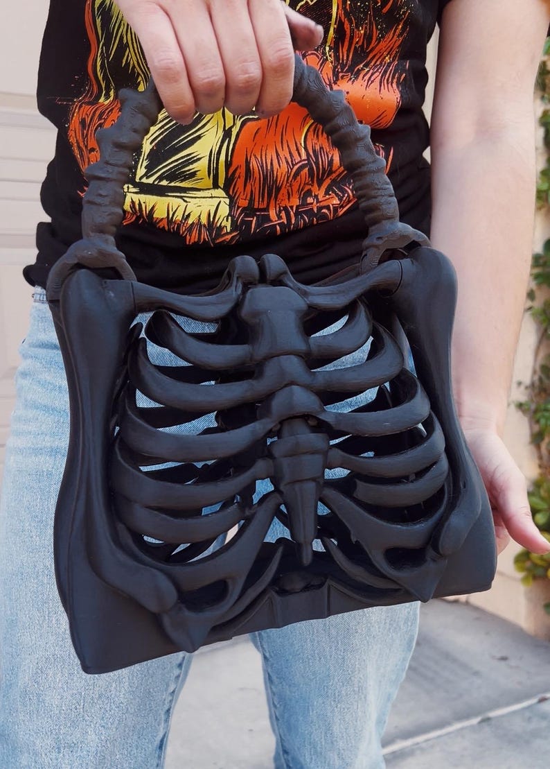 3D printed Skeleton Bone Bag - Gothic - Halloween bone purse spooky ribcage bag