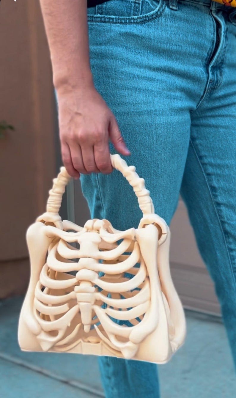 3D printed Skeleton Bone Bag - Gothic - Halloween bone purse spooky ribcage bag