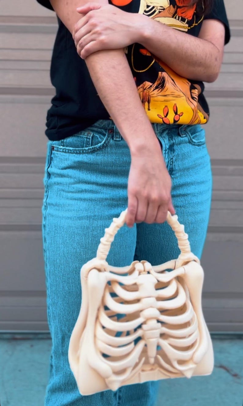 3D printed Skeleton Bone Bag - Gothic - Halloween bone purse spooky ribcage bag