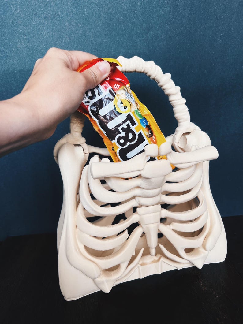 3D printed Skeleton Bone Bag - Gothic - Halloween bone purse spooky ribcage bag